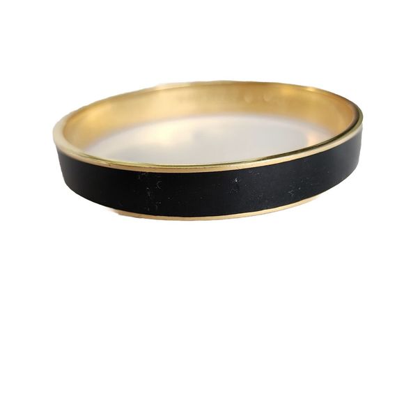 kate spade Jewelry - Kate Spade Gold plated Black enamel Bangle Bracelet Elegant Stamped Logo